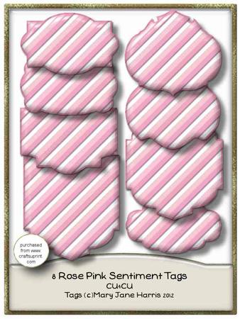 8 Rose Pink Sentiment Tags - Cu4cu