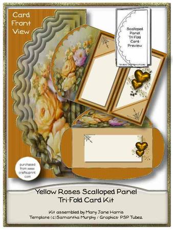 Yellow Roses Scalloped Panel Tri-fold Card Kit