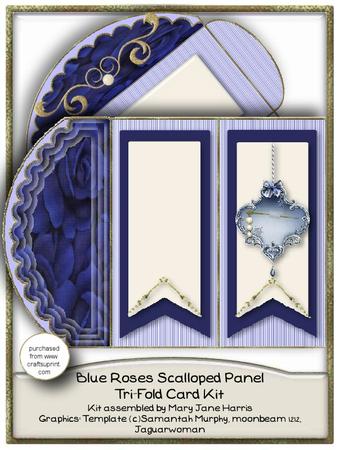 Blue Roses Scalloped Panel Tri-fold Card Kit