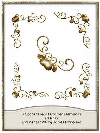 5 Copper Heart Corner Elements - Cu4cu