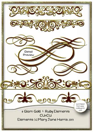 8 Glam Gold & Ruby Elements - Cu4cu