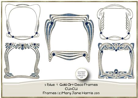 5 Blue & Gold Art Deco Frames - Cu4cu