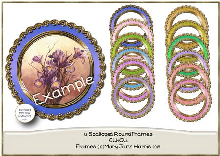 12 Scalloped Round Gold Edged Frames - Cu4cu