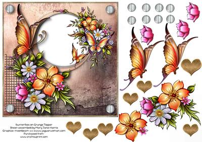 Butterflies on Grunge Card Topper 1