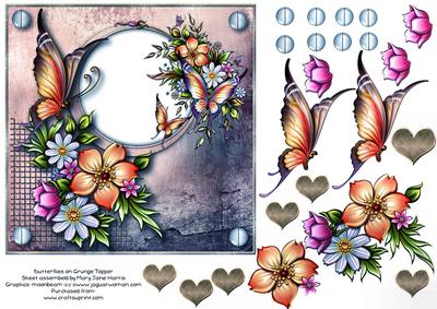 Butterflies on Grunge Card Topper 2