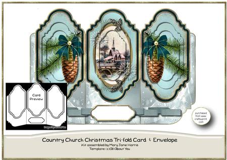 Country Church Christmas Tri-fold Card & Envelope Kit