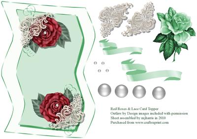Red Roses & Lace Card Topper