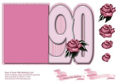 Rose & Pearls 90th Birthday Card