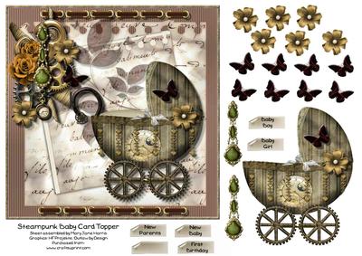 Steampunk Baby Carriage Card Topper 1