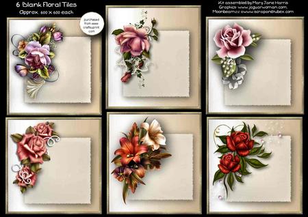 6 Blank Floral Card Tiles