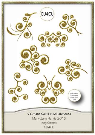 7 Ornate Gold Embelishments - Cu4cu