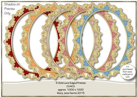 5 Gold Lace Edged Oval Frames - Cu4cu