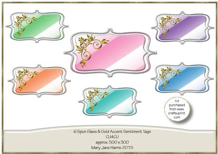 6 Spun Glass & Gold Accent Sentiment Tags - Cu4cu