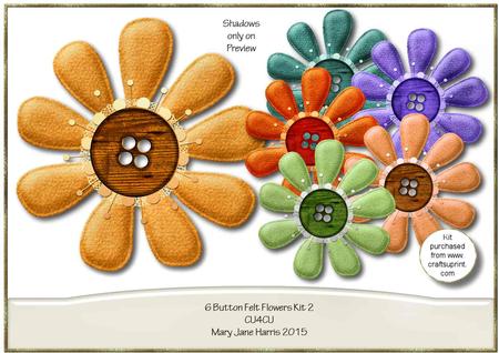 Designer Resource 6 Button Felt Flowers Kit 2