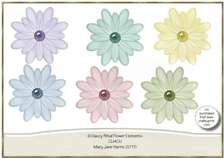 6 Designer Resource Gauzy Petal Flower Elements