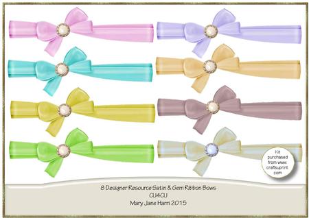 8 Designer Resource Satin & Gem Ribbon Bows