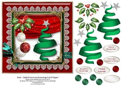 Red & Gold Christmas Greetings Card Topper