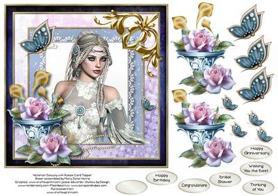 Victorian Beauty with Roses Card Topper 1