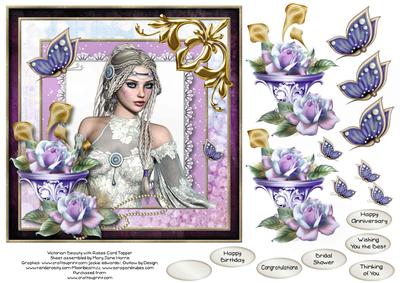 Victorian Beauty with Roses Card Topper 3