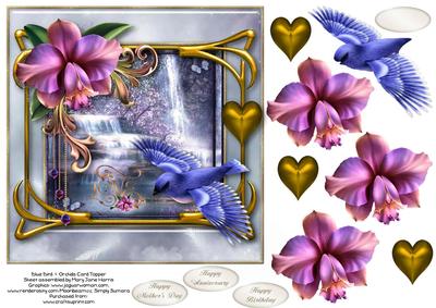 Blue Bird & Orchid Card Topper