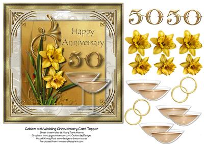 Golden 50th Wedding Anniversary Card Topper
