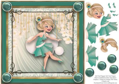 8x8 Teal Flapper Girl Card Topper