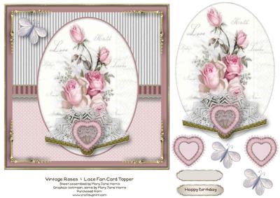 Vintage Roses & Lace Fan Card Topper