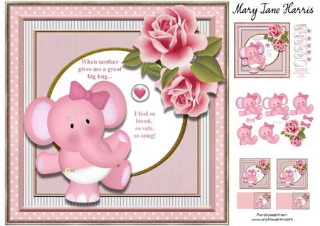 8x8 New Baby Girl Pink Elephant Mini Kit