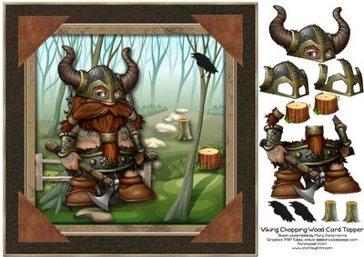 8x8 Viking Chopping Wood Card Topper