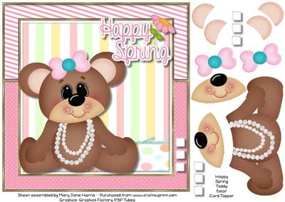 Happy Spring Teddy Bear Card Topper