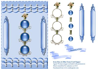 Ivory Rose & Blue Gems Card Topper