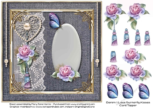 Denim & Lace Butterfly Kisses Card Topper