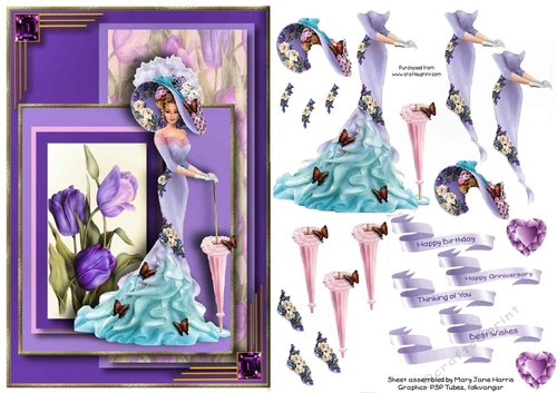 Victorian Lady in the Tulips Card Topper 1