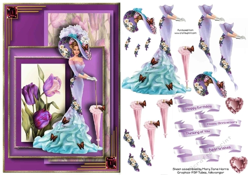 Victorian Lady in the Tulips Card Topper 2