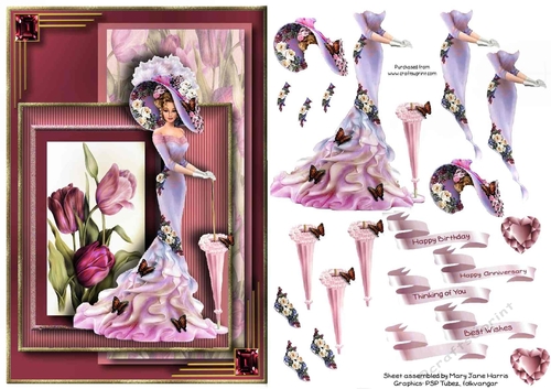Victorian Lady in the Tulips Card Topper 3