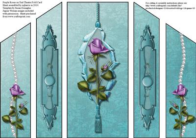 Purple Roses on Teal Theatre Fold Card