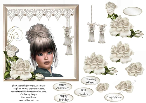 White Roses & Delicate Beauty Card Topper 