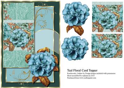Teal Roses Floral Card Topper