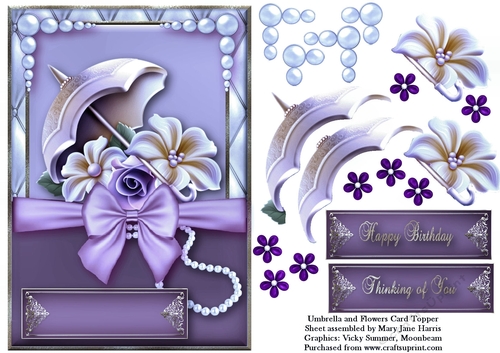 Umbrella and Flowers Card Topper 2