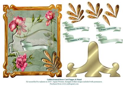 Golden-framed Roses Card Topper & Stand