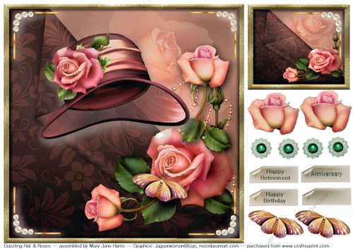 Dazzling Hat & Roses Card Topper 