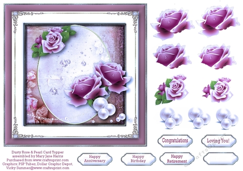 Dusty Rose & Pearls Card Topper 2