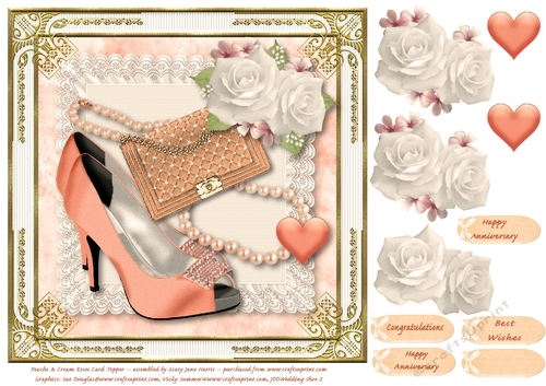 Peaches & Cream Roses Card Topper 