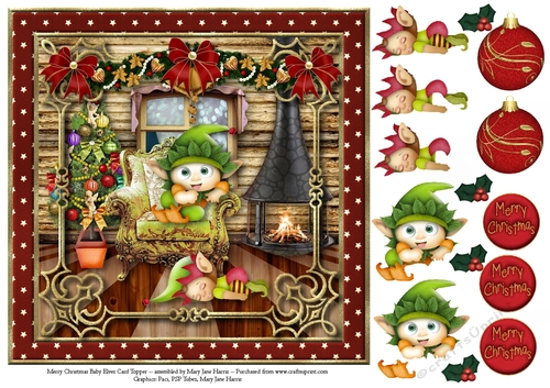 Merry Christmas Baby Elves Card Topper 