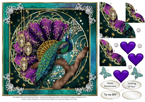 Fan-Dangle Peacock Fantasy Card Topper 