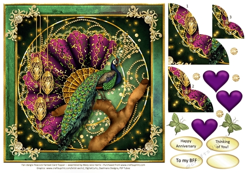Fan-Dangle Peacock Fantasy Card Topper 2