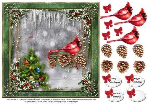 Red Cardinal of Christmas Cheer Card Topper 
