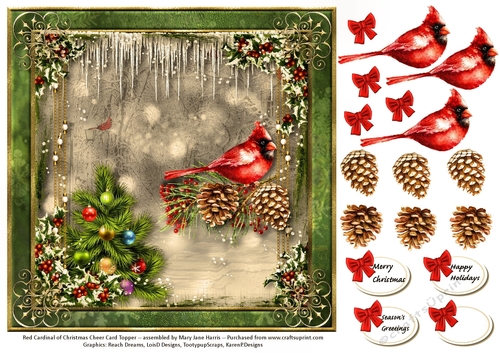 Red Cardinal of Christmas Cheer Card Topper 2