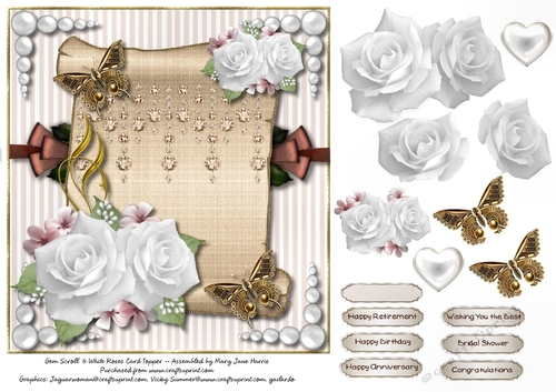 Gem Scroll & White Roses Card Topper 