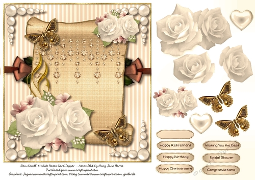 Gem Scroll & White Roses Card Topper 2